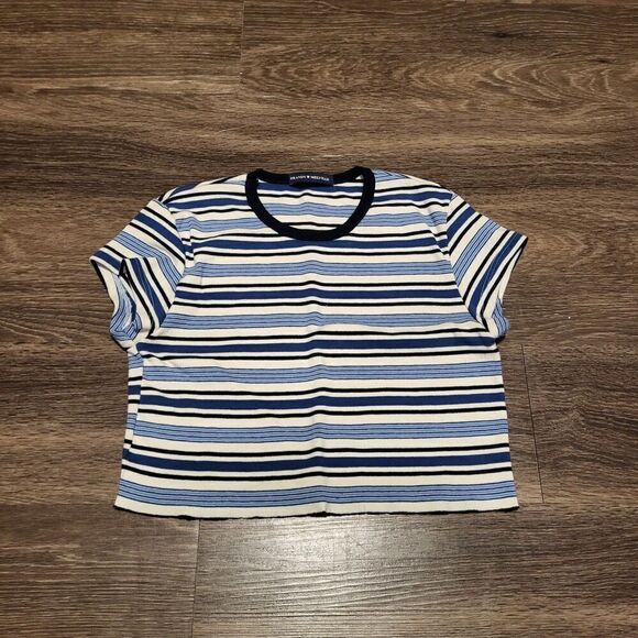 Brandy Melville Horizontal Striped Cropped Crew Neck Tee Women's Size Small - Picture 1 of 5